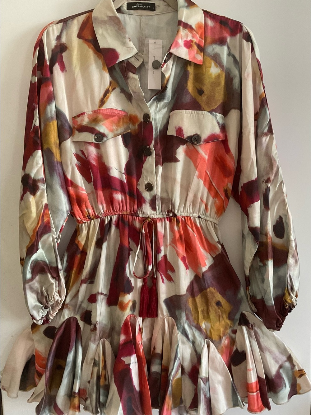 Abstract Brushstroke Drawstring Mini Dress in Multi